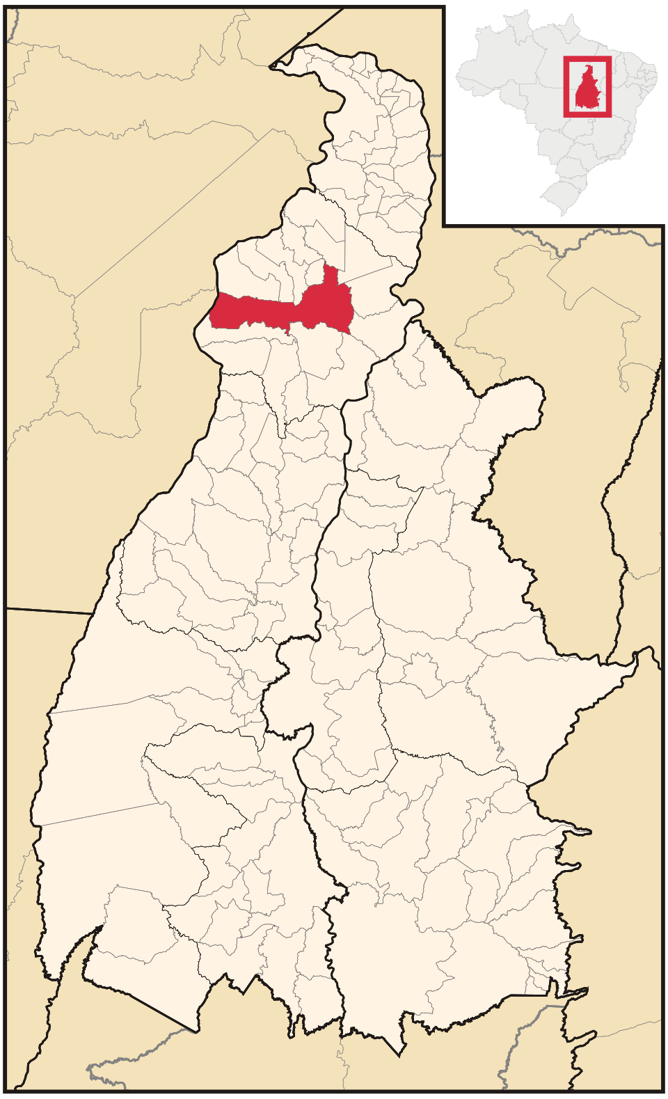Mapa de localização de Araguaína em TO