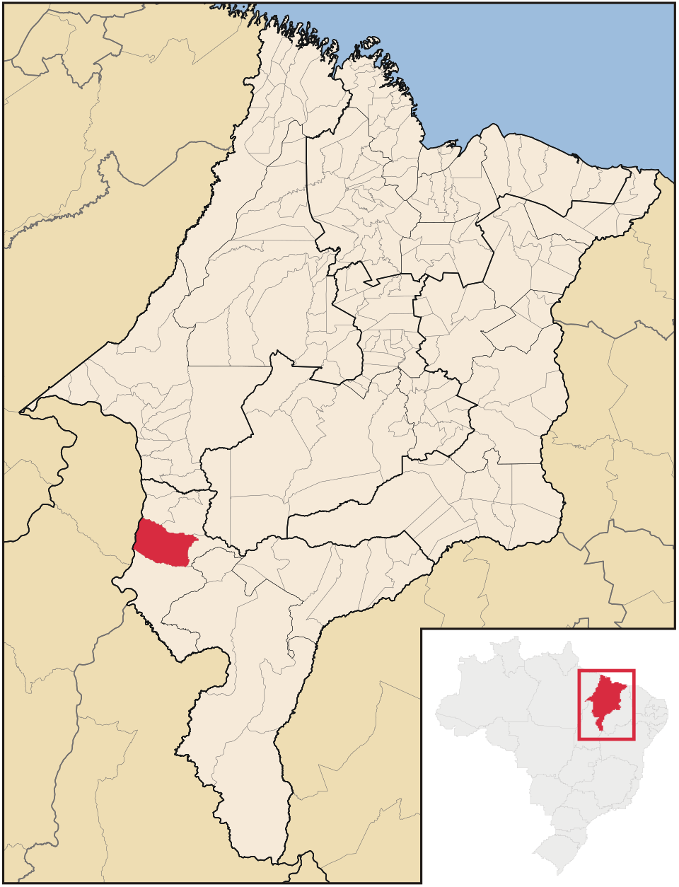 Mapa de localização de Estreito em MA