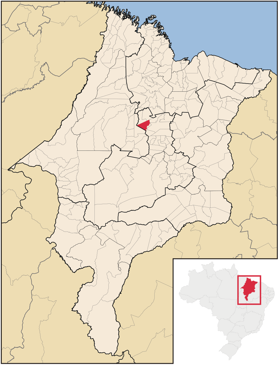 Mapa de localização de Olho d'Água das Cunhãs em MA