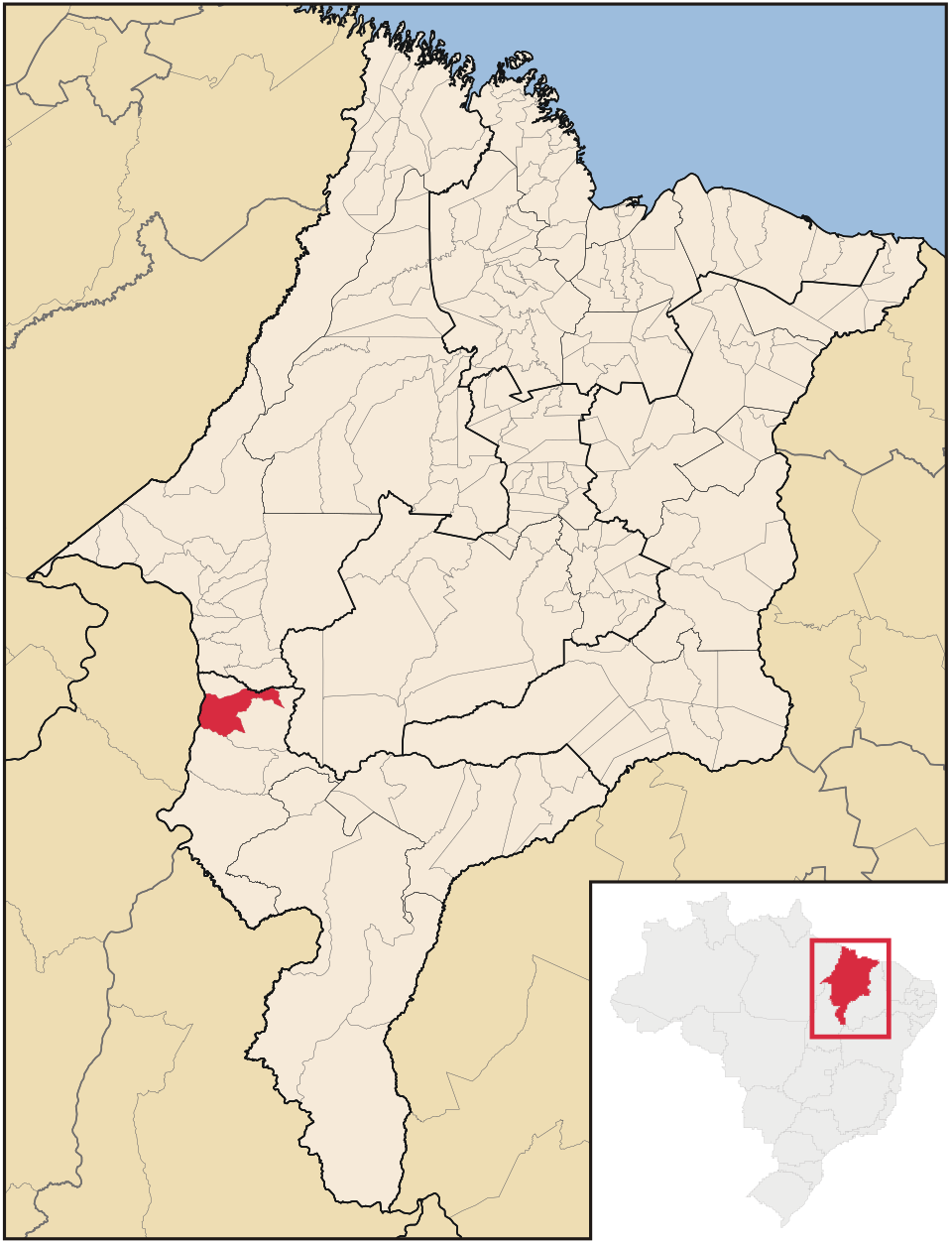 Mapa de localização de Porto Franco em MA