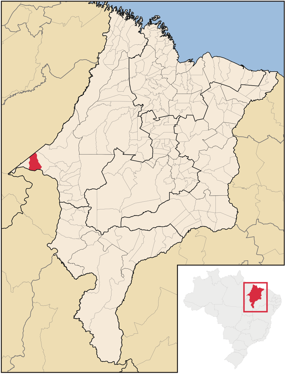 Mapa de localização de Vila Nova dos Martírios em MA