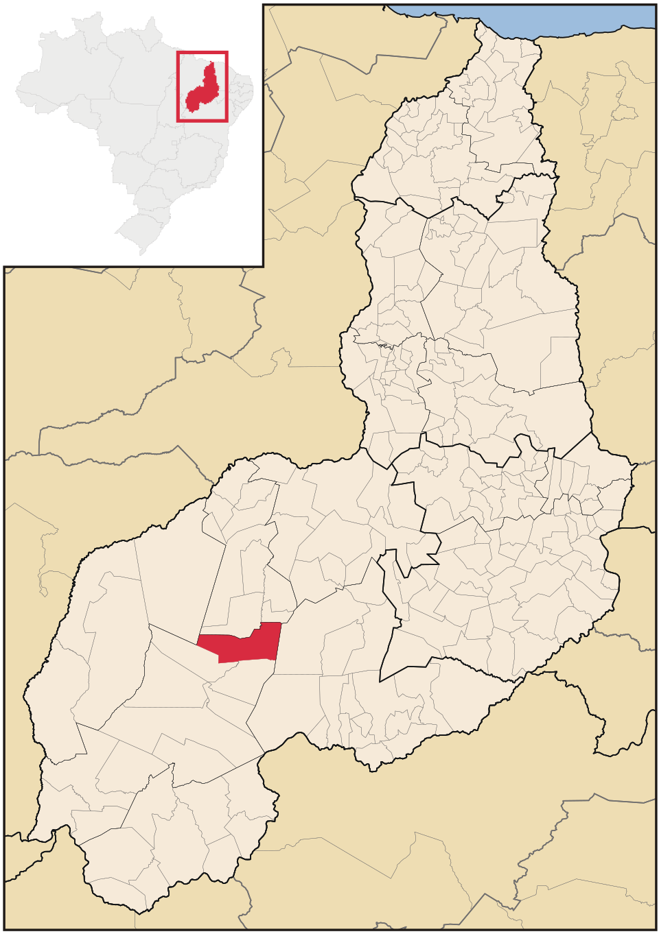 Mapa de localização de Alvorada do Gurguéia em PI