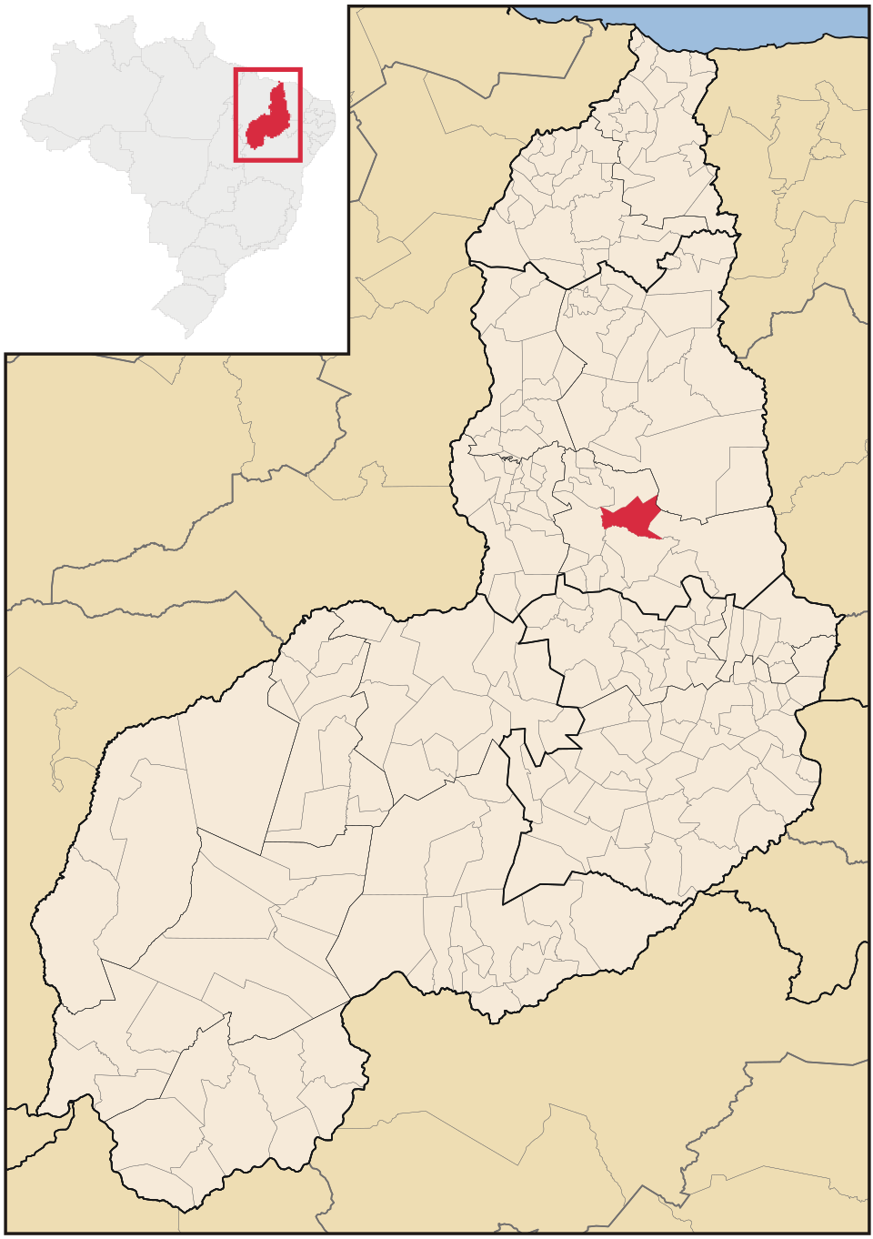 Mapa de localização de Aroazes em PI
