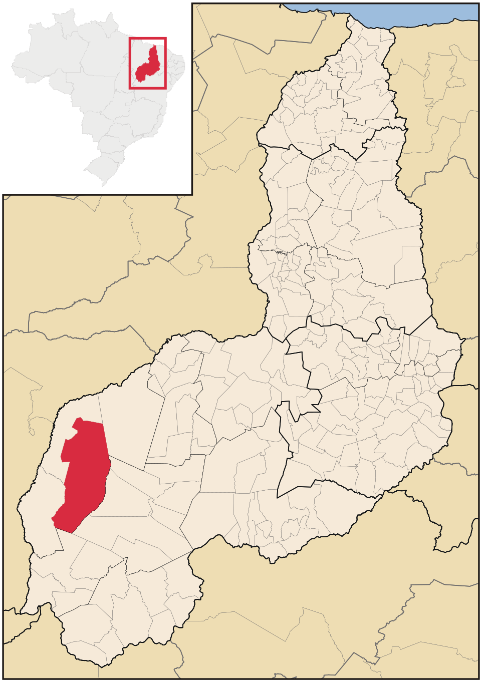Mapa de localização de Baixa Grande do Ribeiro em PI