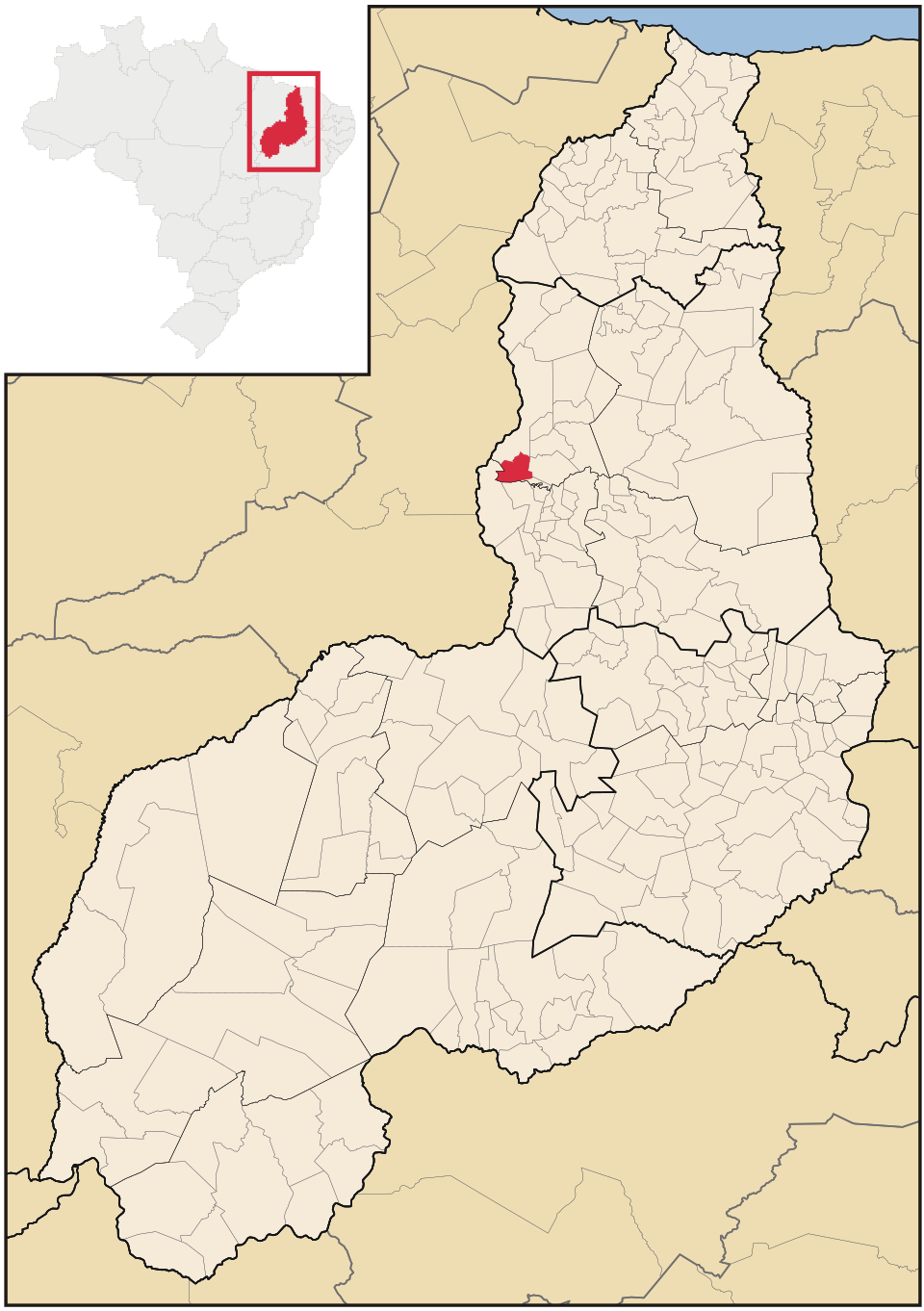 Mapa de localização de Curralinhos em PI