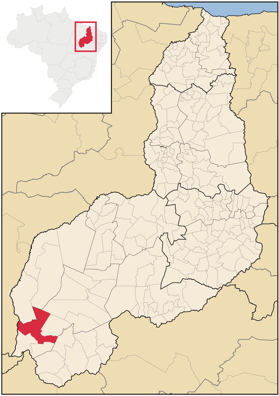 Mapa de localização de Gilbués em PI