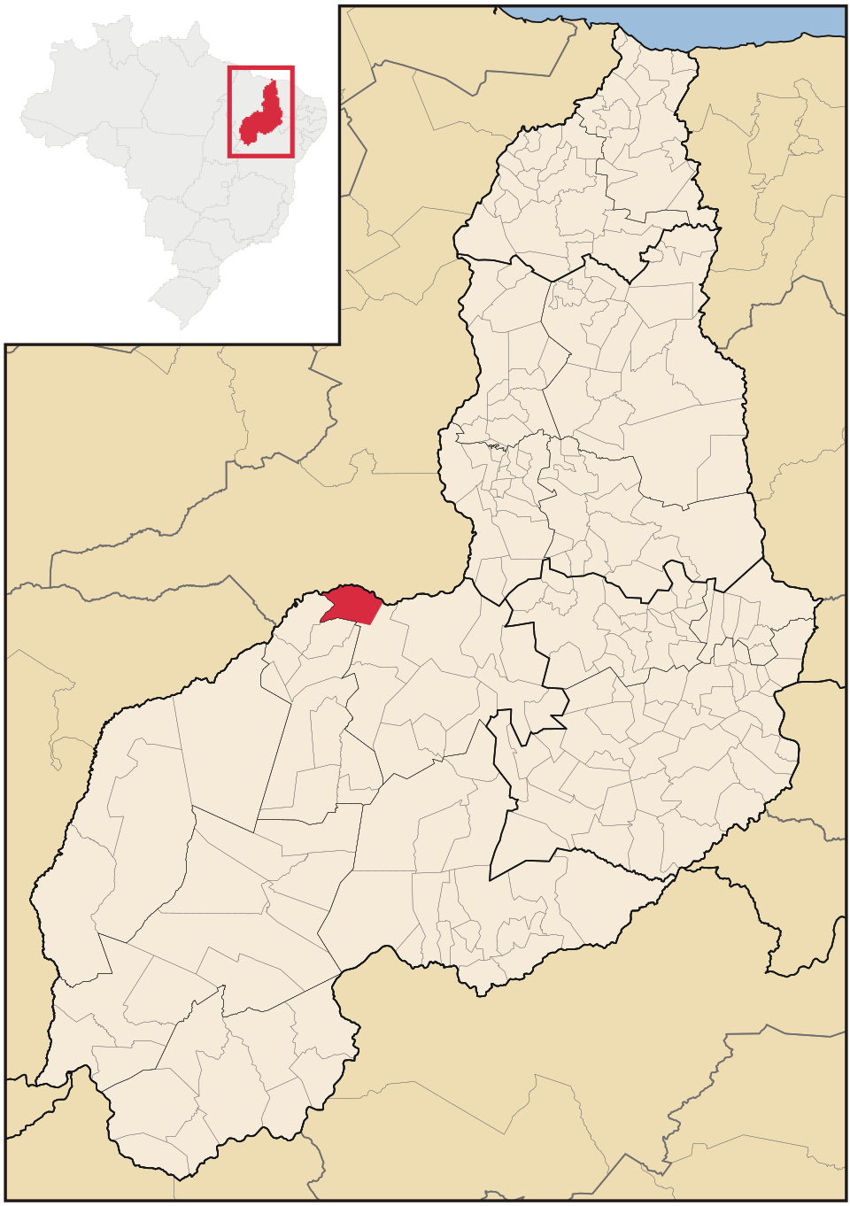 Mapa de localização de Guadalupe em PI