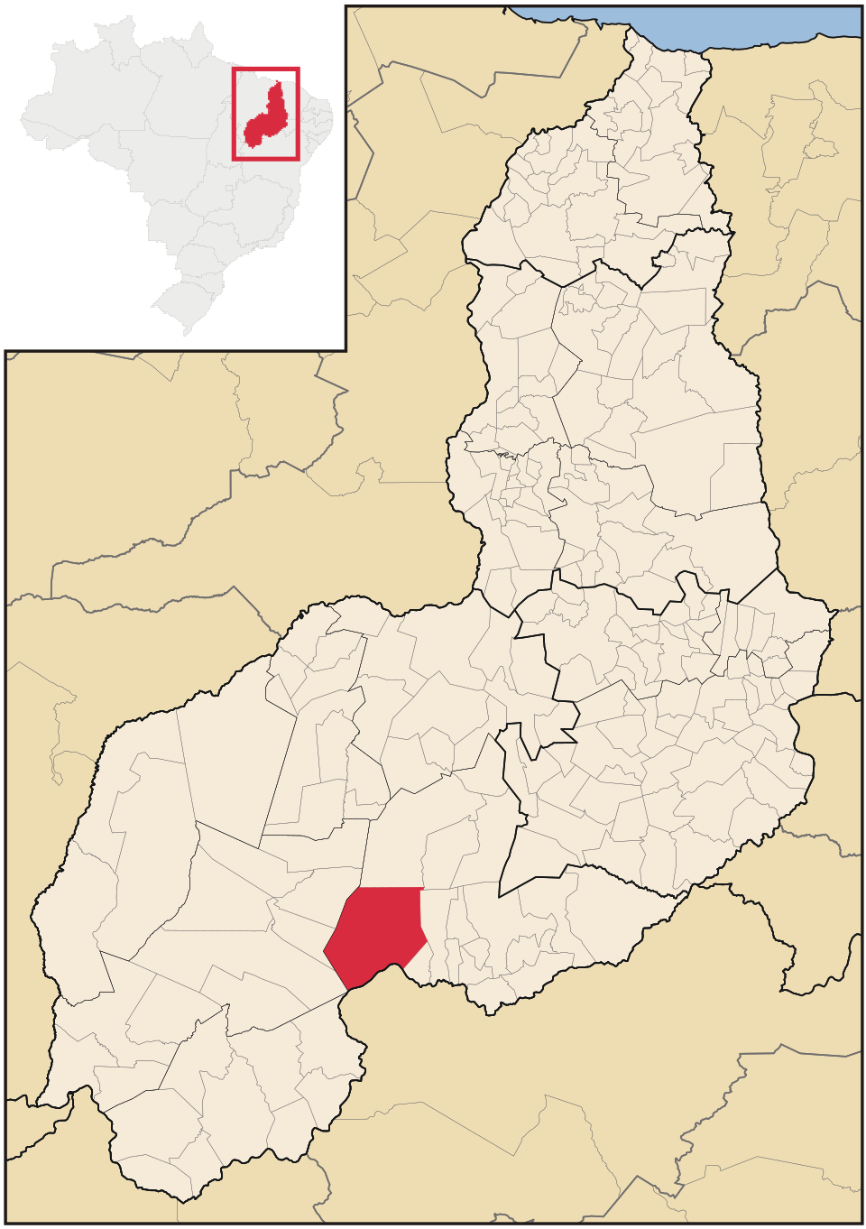 Mapa de localização de Guaribas em PI