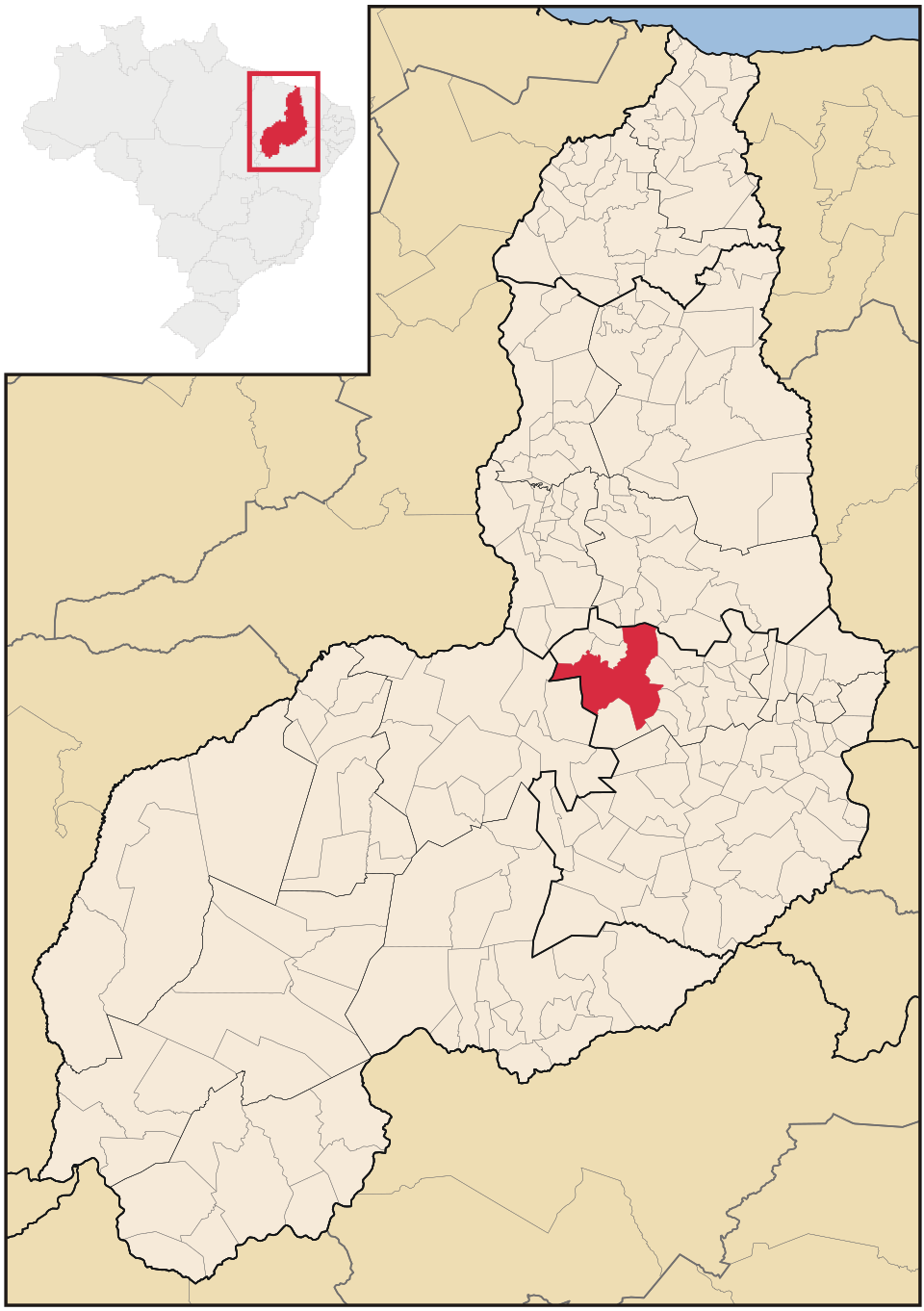 Mapa de localização de Oeiras em PI
