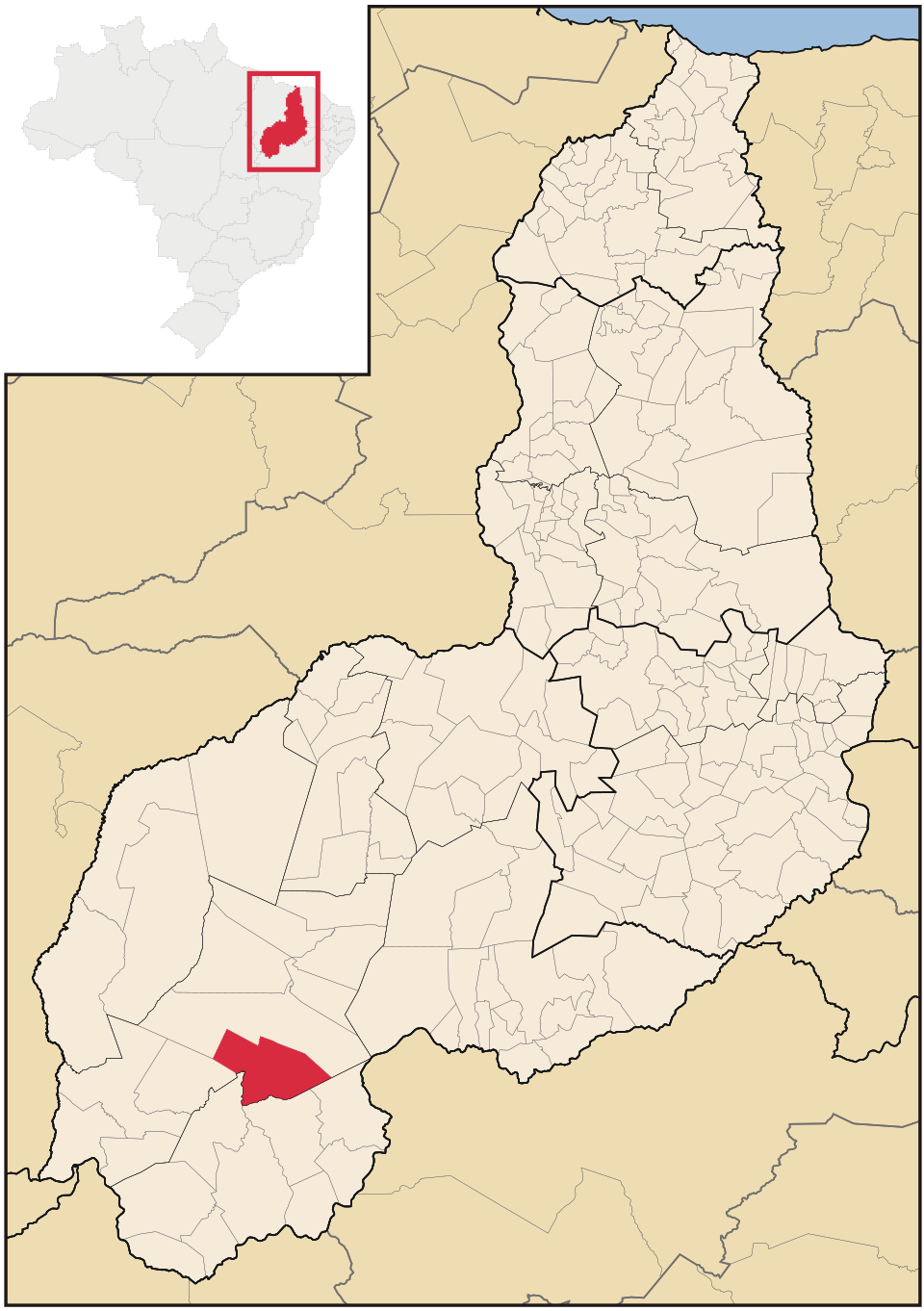 Mapa de localização de Redenção do Gurguéia em PI