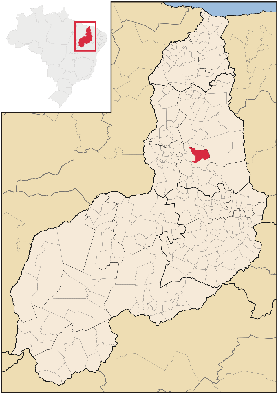 Mapa de localização de Santa Cruz dos Milagres em PI