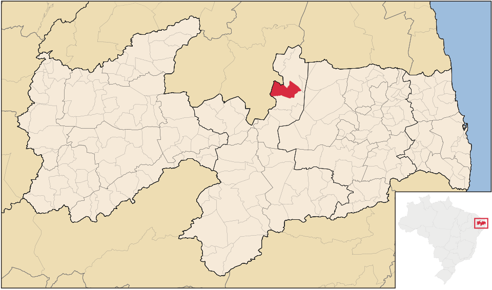Mapa de localização de Nova Palmeira em PB