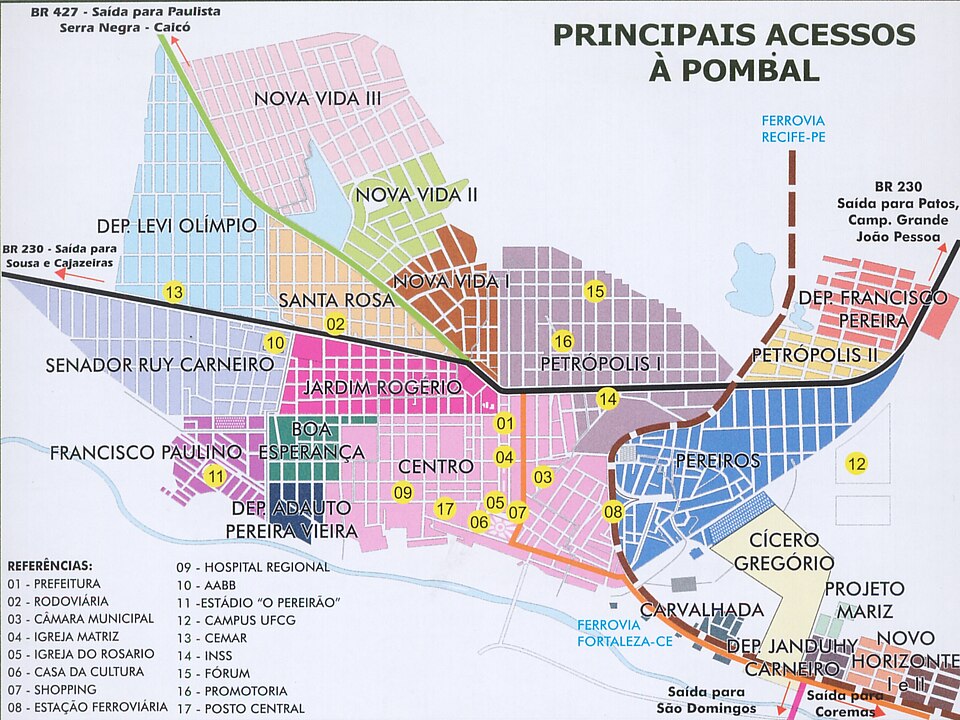 Mapa de localização de Pombal em PB