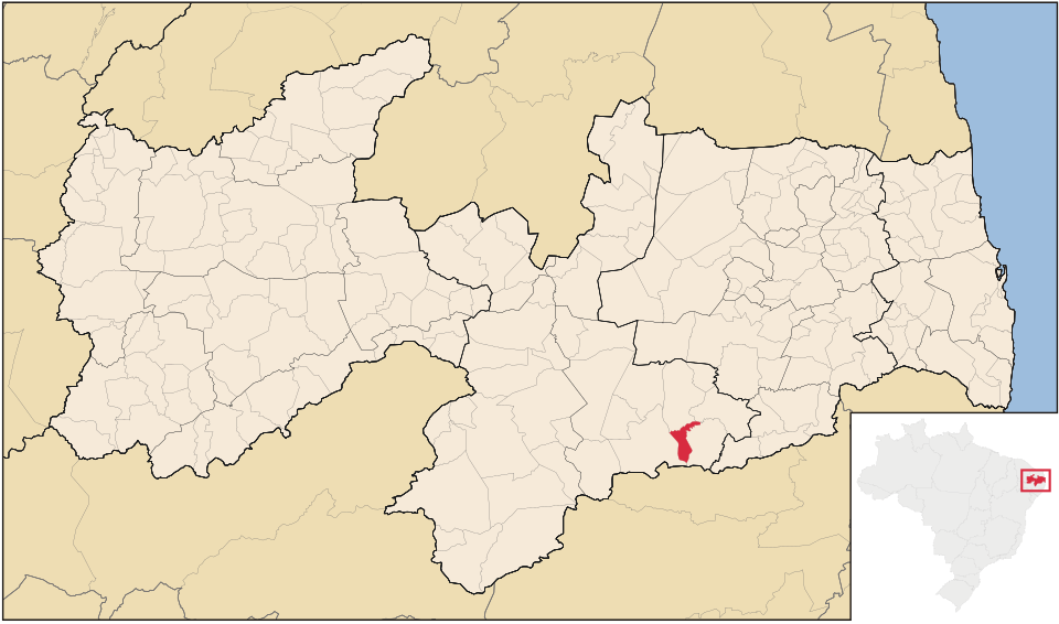 Mapa de localização de Riacho de Santo Antônio em PB