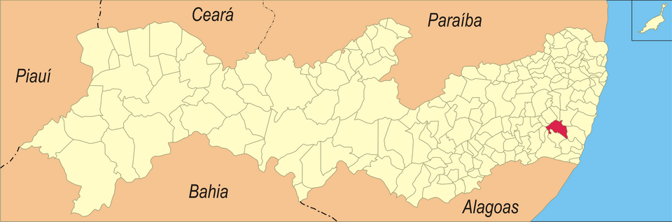 Mapa de localização de Ribeirão em PE