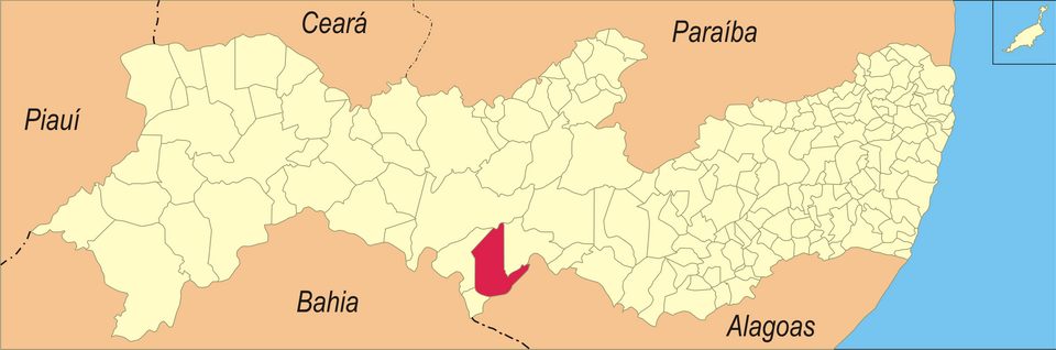 Mapa de localização de Tacaratu em PE