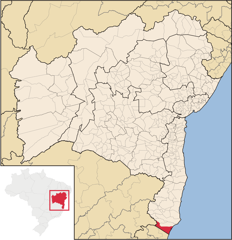 Mapa de localização de Mucuri em BA