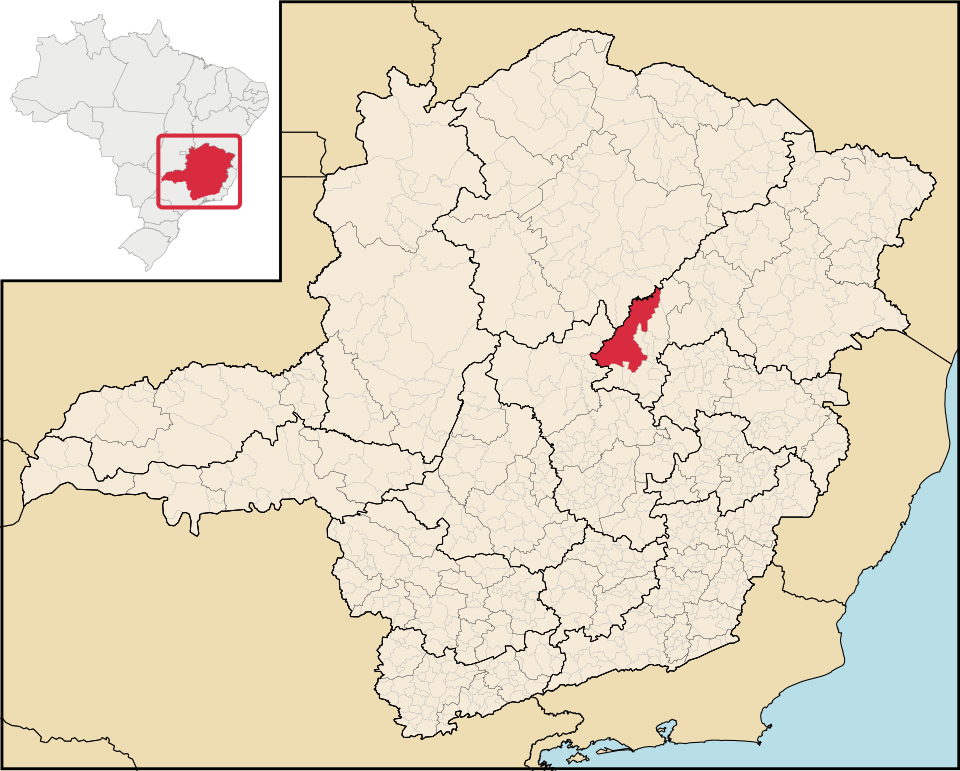 Mapa de localização de Diamantina em MG