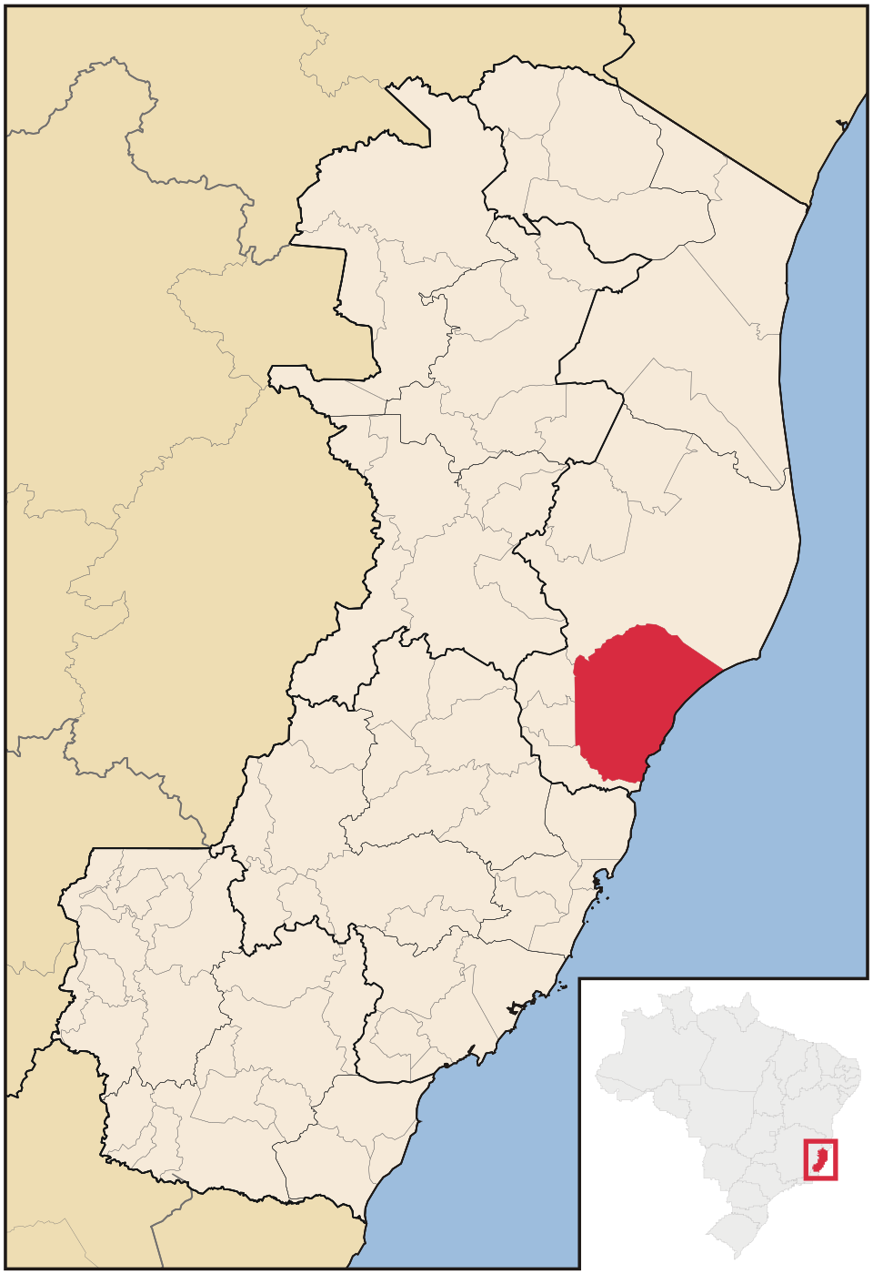 Mapa de localização de Aracruz em ES