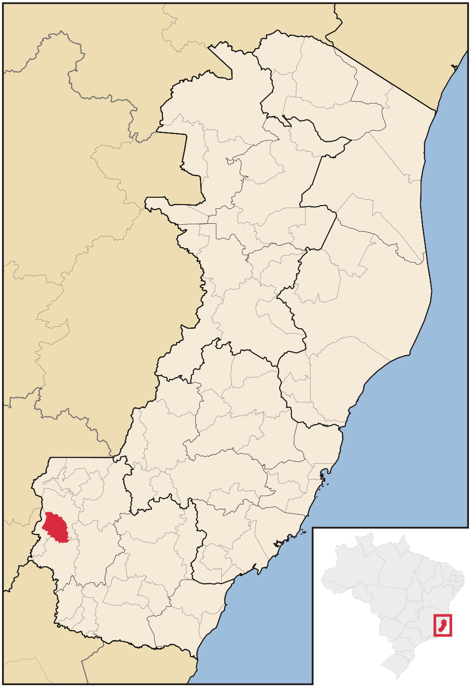 Mapa de localização de Divino de São Lourenço em ES