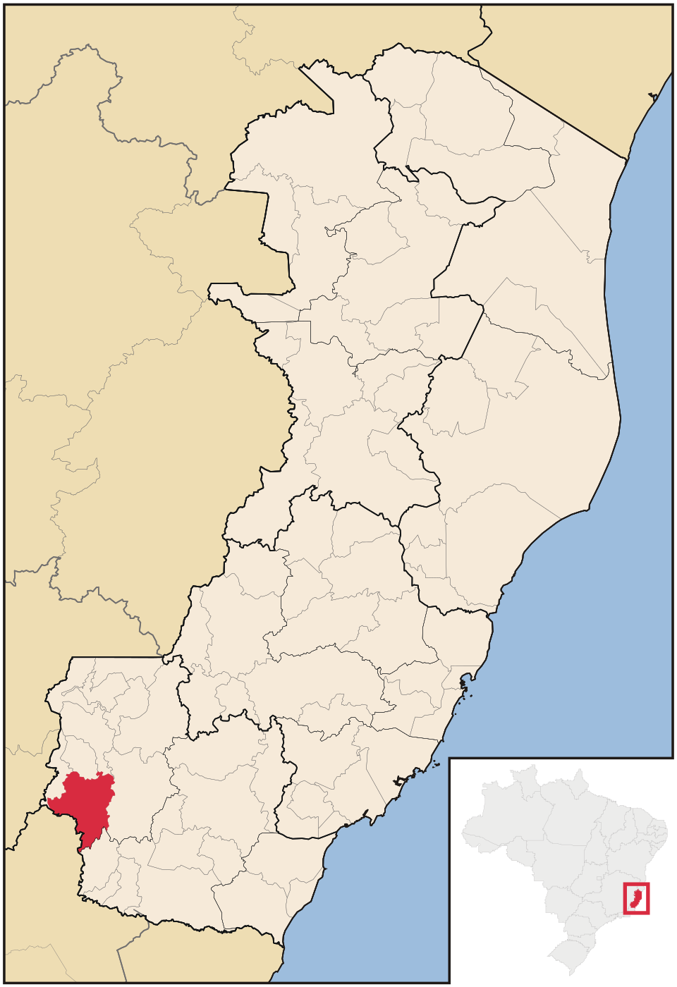 Mapa de localização de Guaçuí em ES