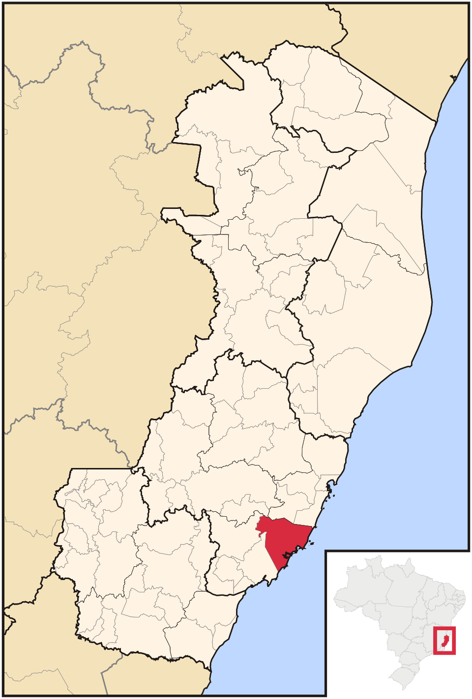 Mapa de localização de Guarapari em ES