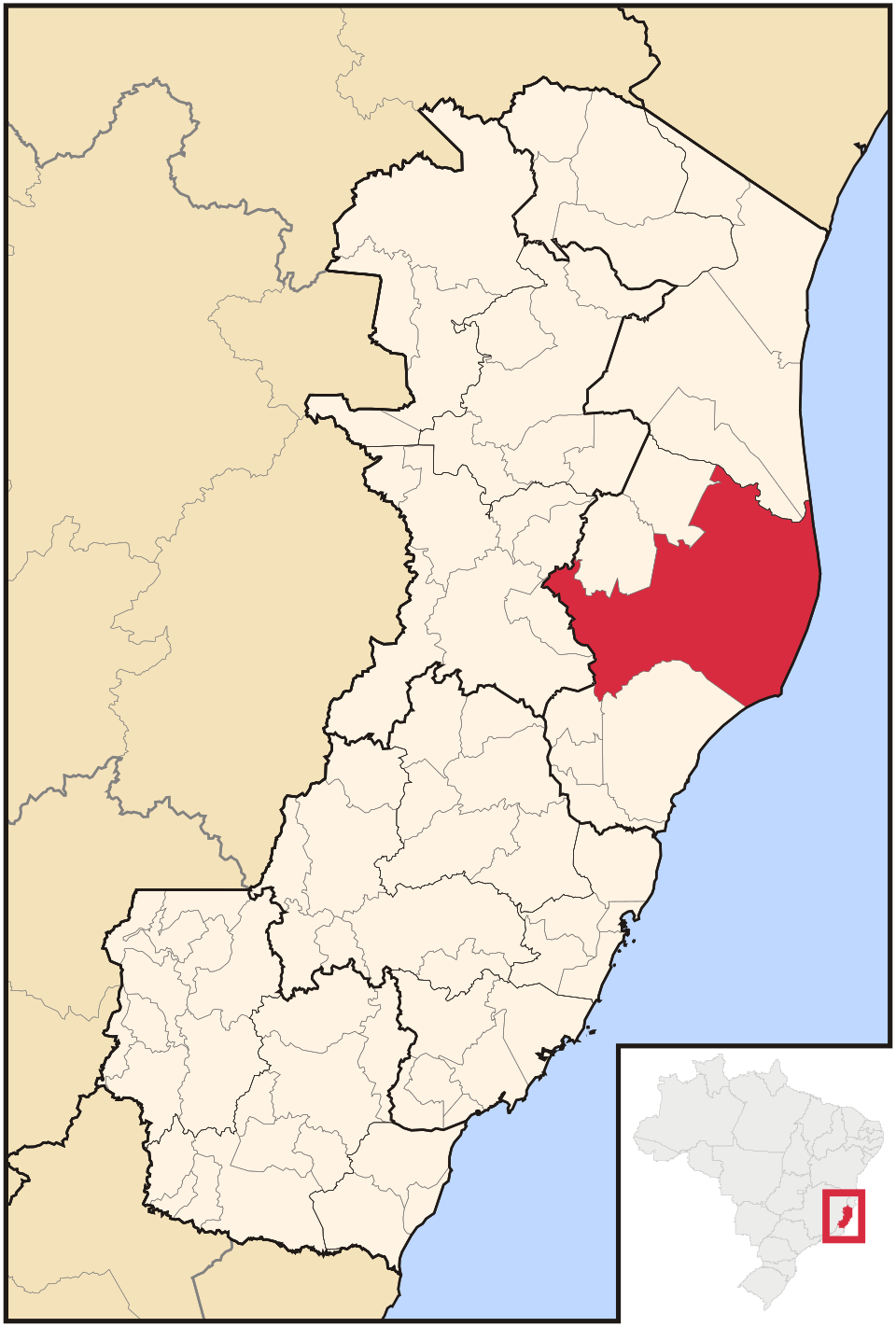 Mapa de localização de Linhares em ES