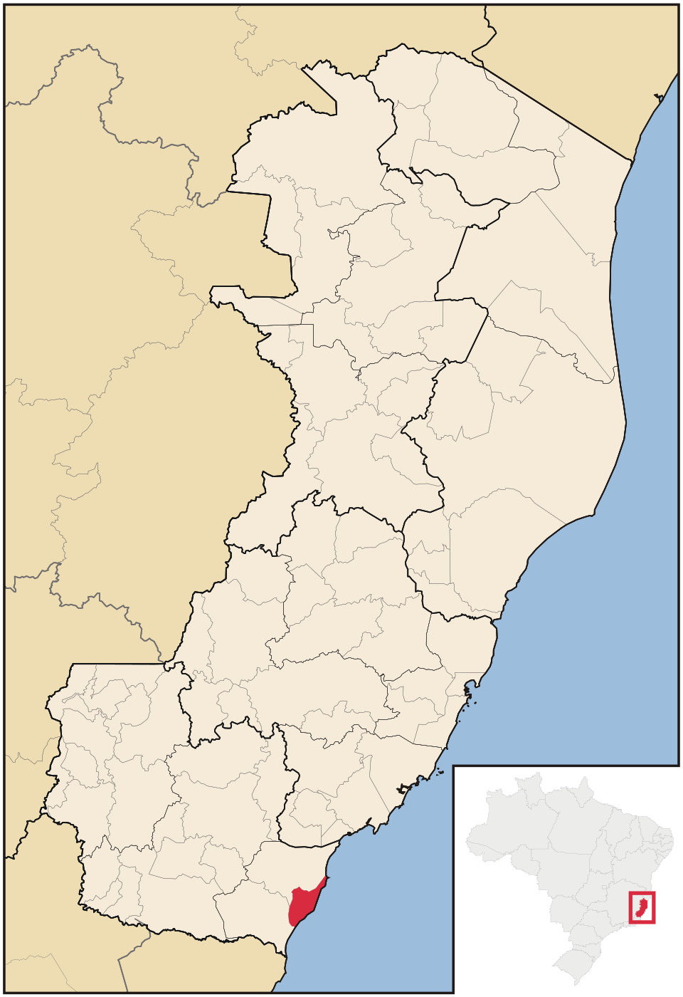 Mapa de localização de Marataízes em ES