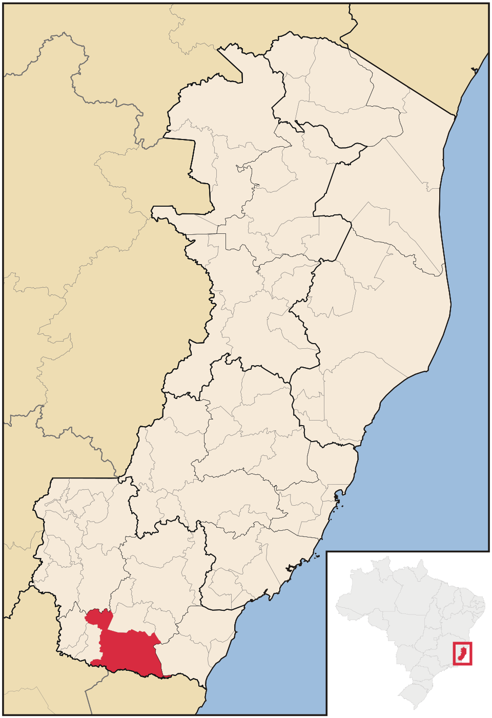 Mapa de localização de Mimoso do Sul em ES