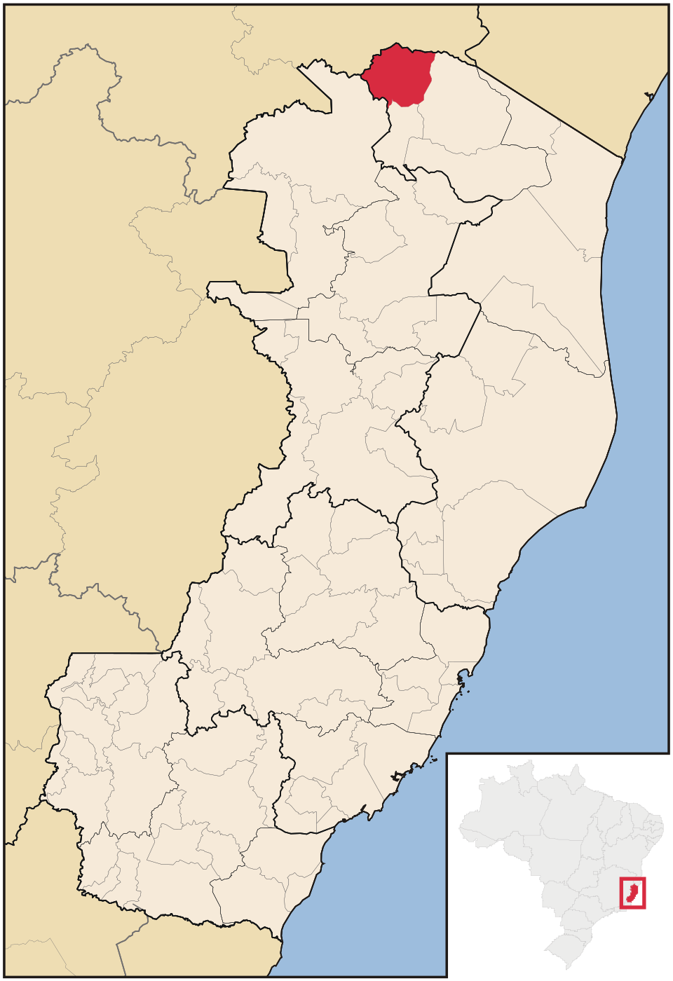 Mapa de localização de Mucurici em ES