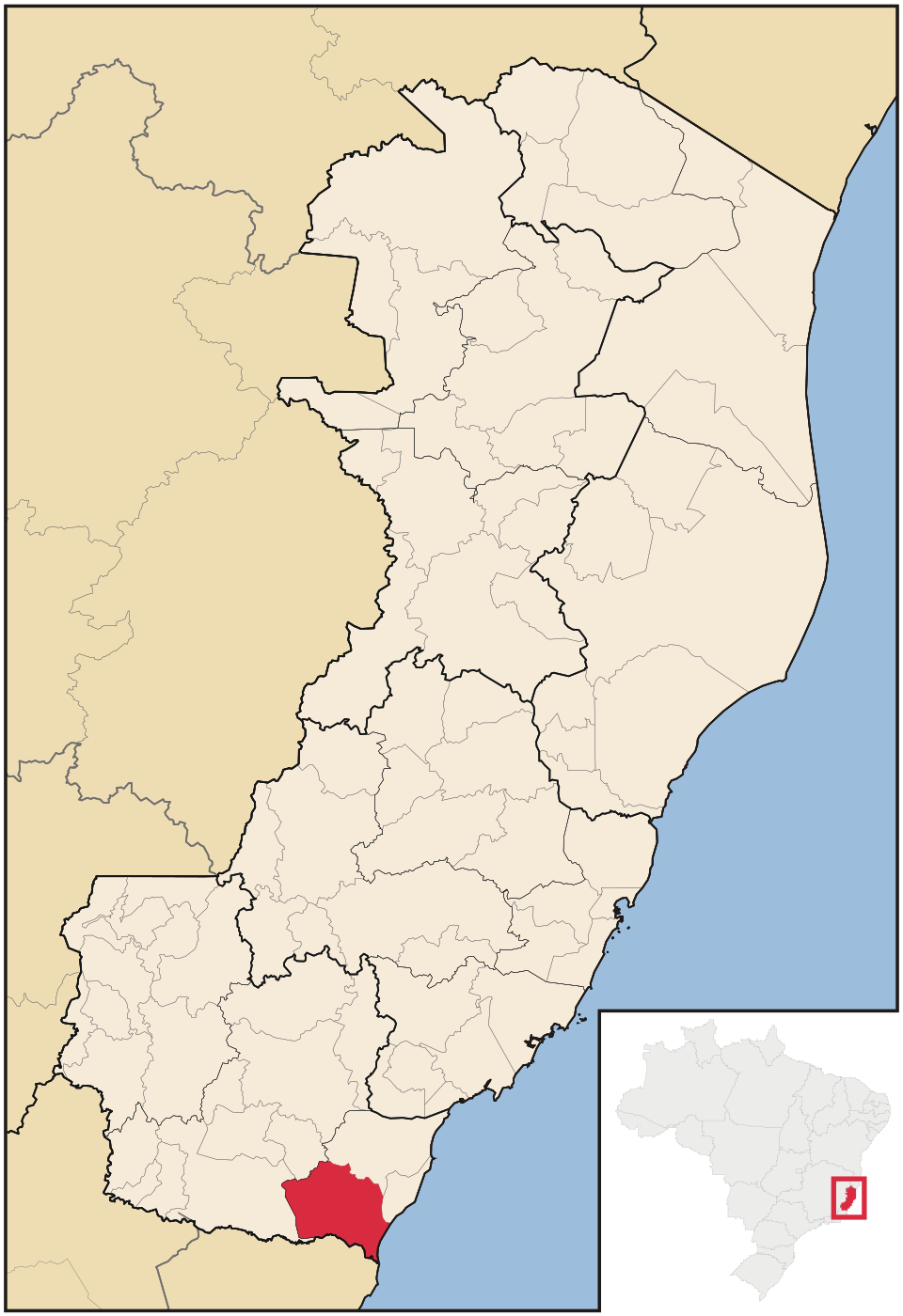 Mapa de localização de Presidente Kennedy em ES