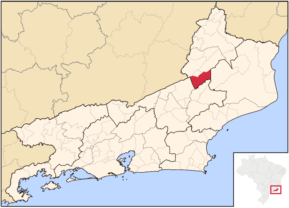 Mapa de localização de Itaocara em RJ