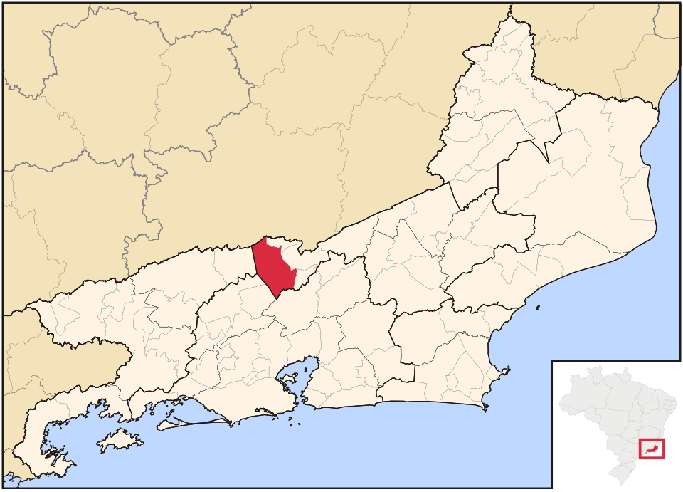 Mapa de localização de Paraíba do Sul em RJ