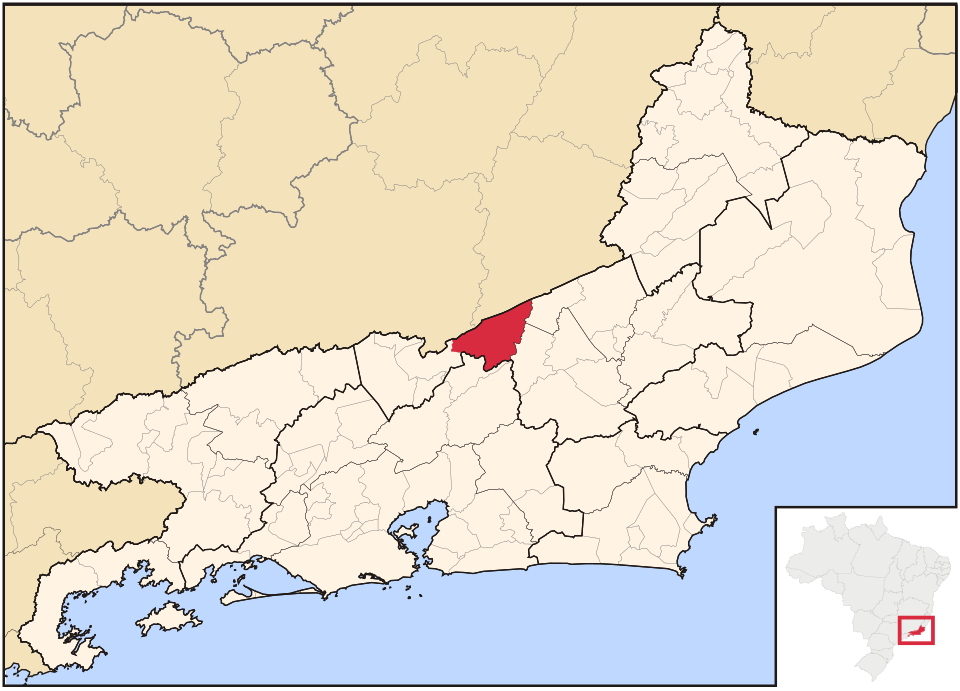 Mapa de localização de Sapucaia em RJ