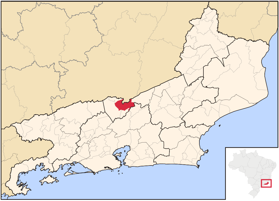 Mapa de localização de Três Rios em RJ