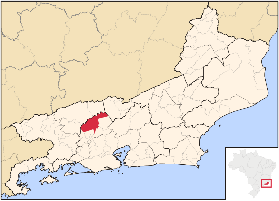 Mapa de localização de Vassouras em RJ