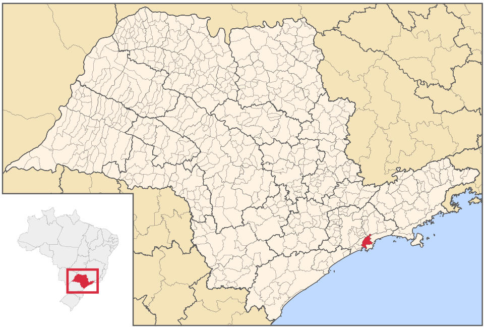 Mapa de localização de Santos em SP