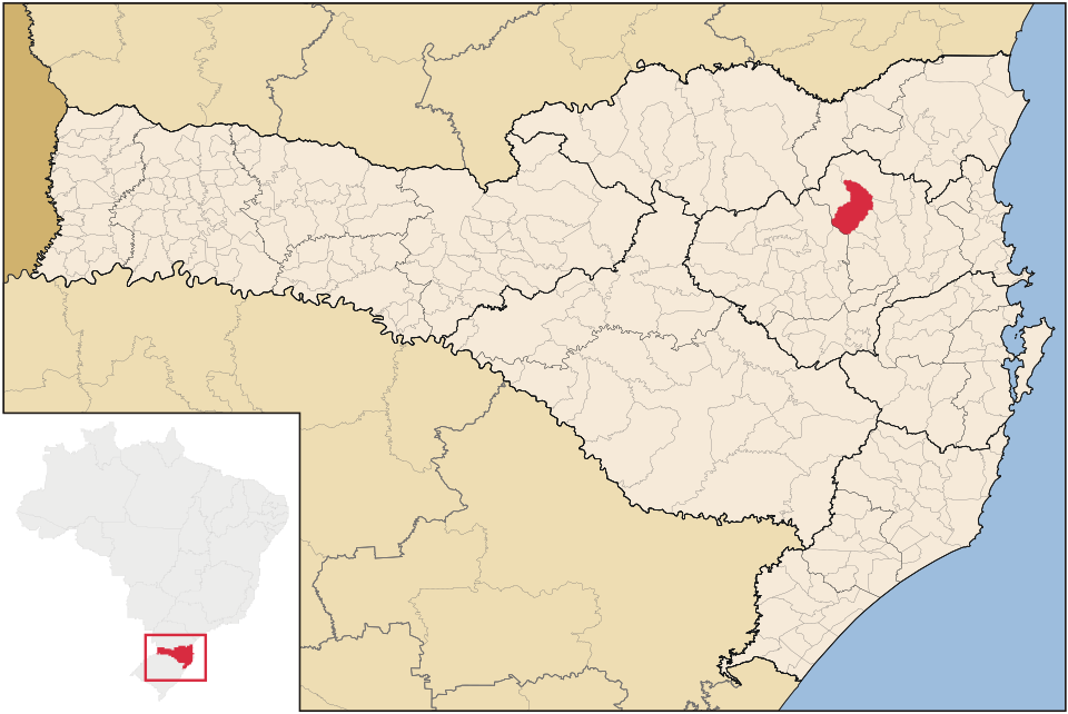Mapa de localização de Benedito Novo em SC