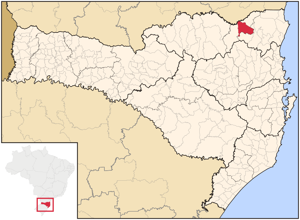 Mapa de localização de São Bento do Sul em SC
